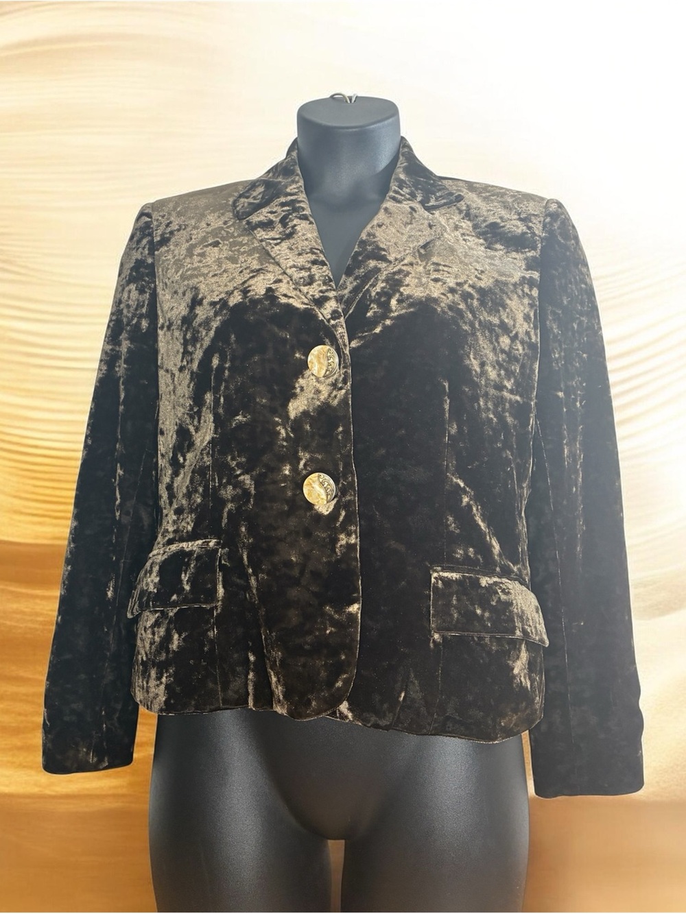 Vintage Harve Benard Brown Crushed Velvet Blazer with Gold Buttons